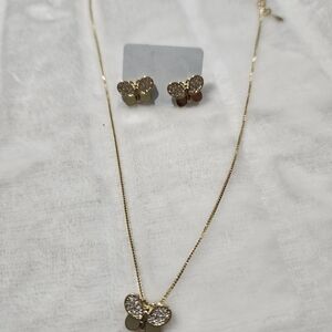 Elegant Gold Butterfly Necklace and Earring Set